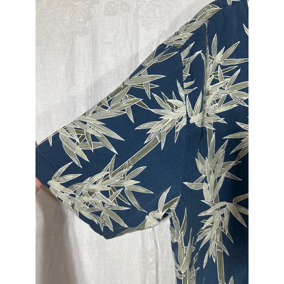 Jamaica Jaxx Button Up XXL Blue Palm Print 100% Silk Hawaiian Aloha Wood Buttons - Picture 3 of 12